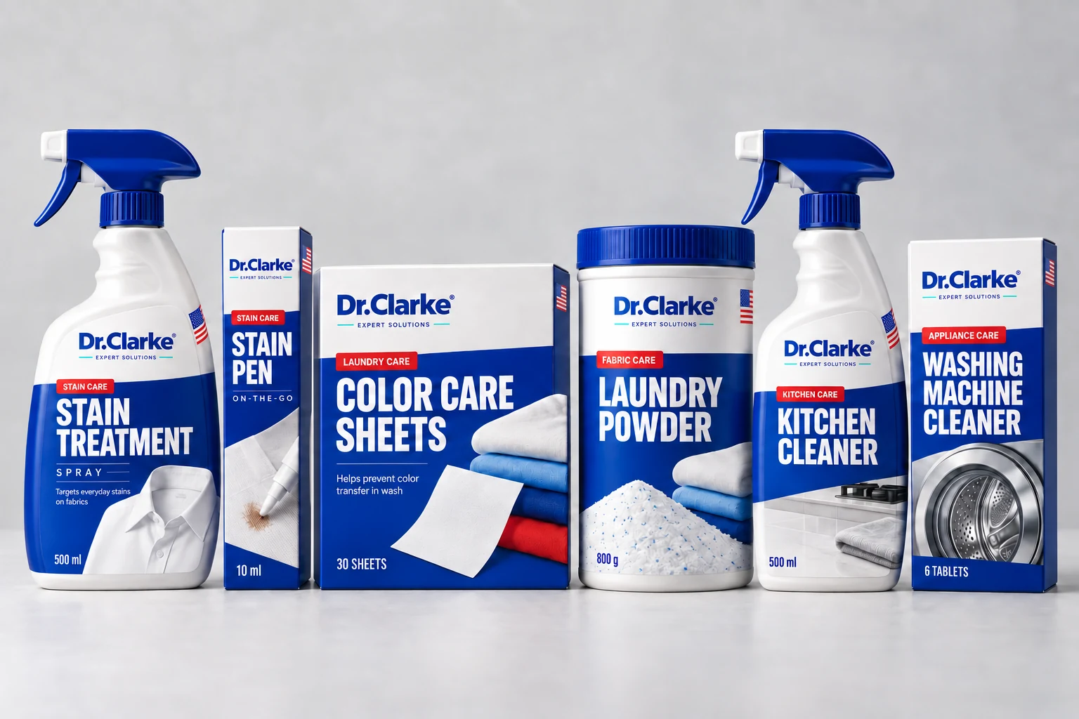 The six-product Dr.Clarke collection with English packaging